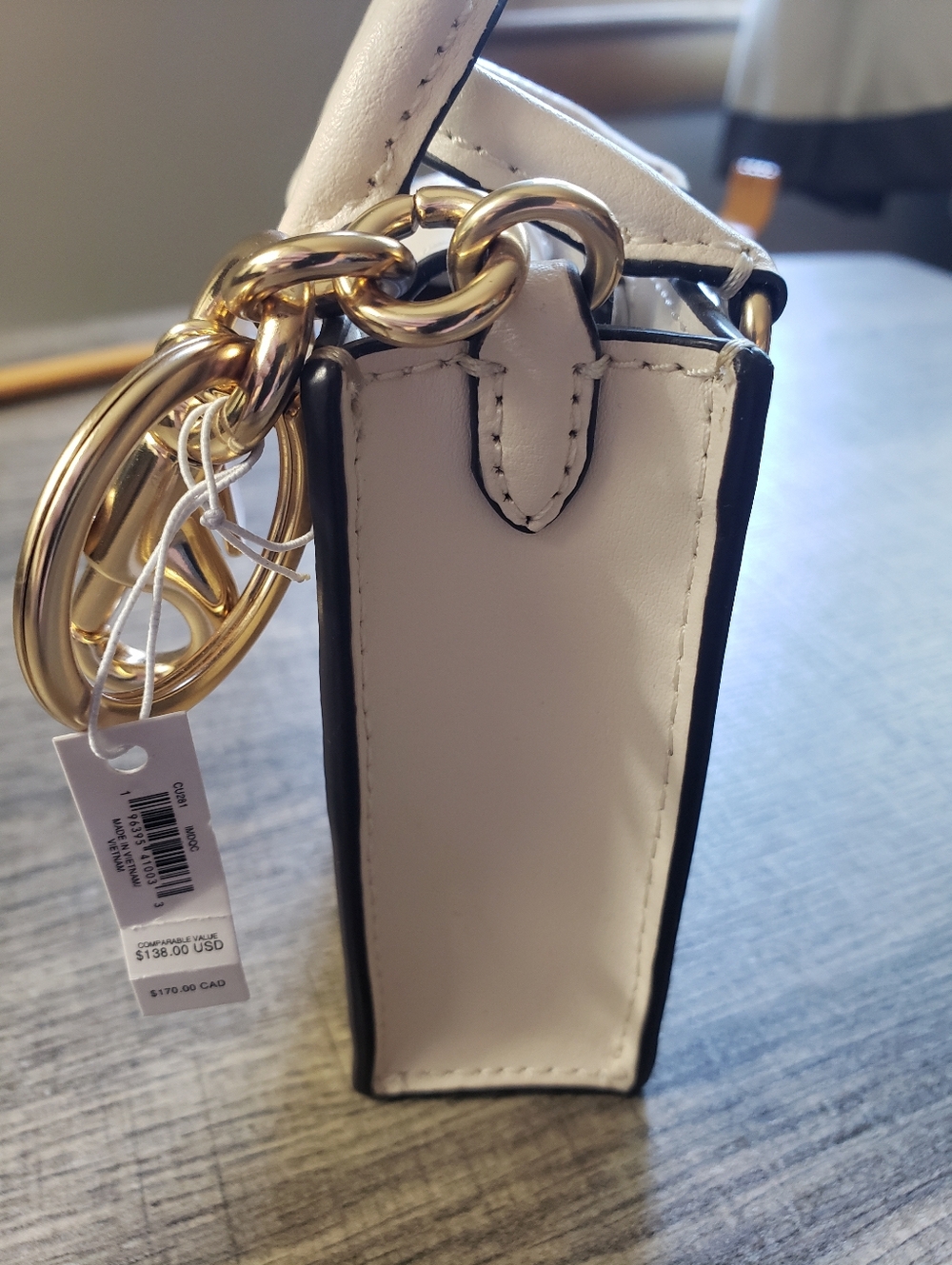 Authentic Coach Mini Tote Bag Key Chain Charm in Beige with White Handles-NWT - Picture 5 of 7